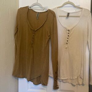 Bundle of two Free People Long Sleeve V Neck Tees, Size Large